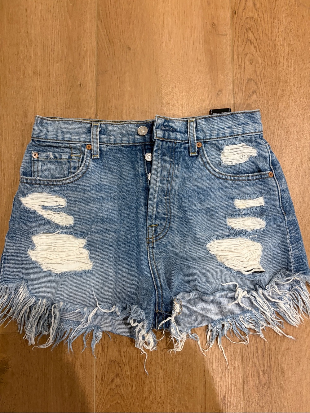 7 For All Mankind Light Blue Distressed Denim Shorts